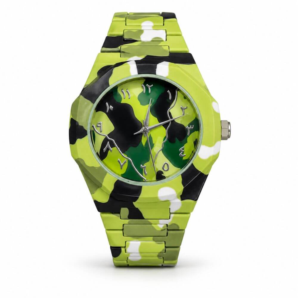 Green Camo Edge Arabic Aura Watch